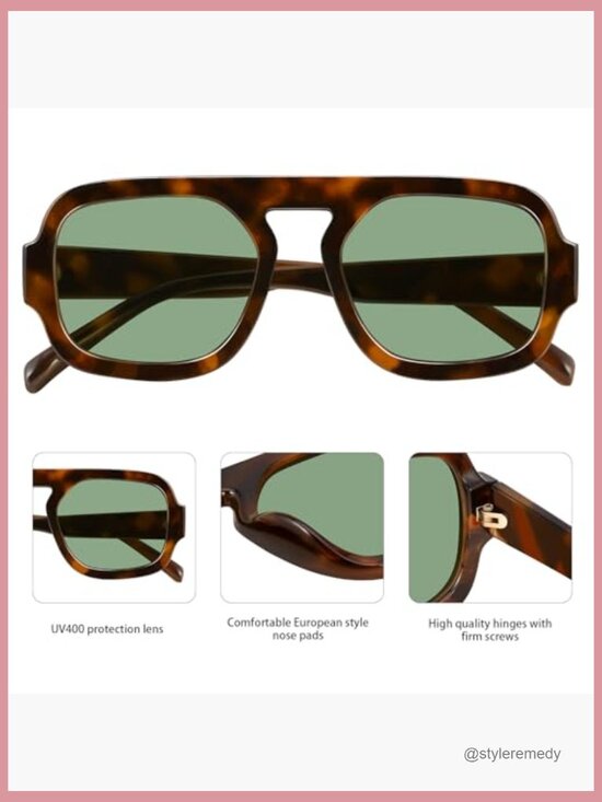 Retro Square Aviator Sunglasses UV400 Protection Plastic Frame main image 4